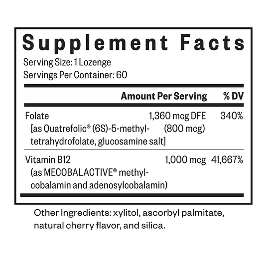 Nutritional Facts of the Methyl B12 with L-Methylfolate