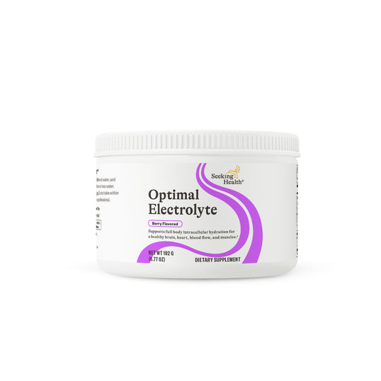 Container of Optimal Electrolyte supplement by Seeking Health on a white background