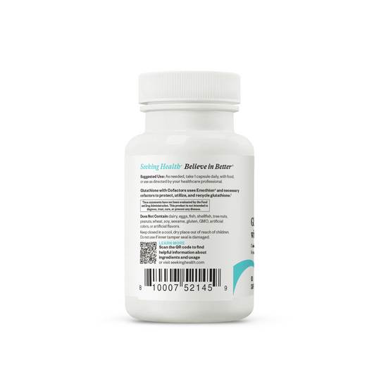 White supplement bottle with label on a white background