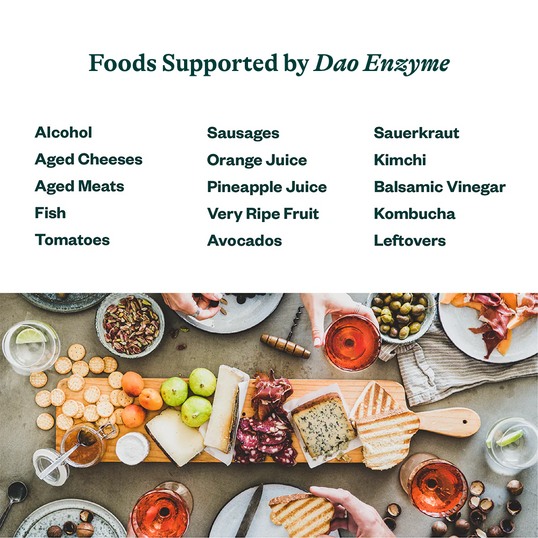 Foods supported by Dao Enzyme with a table setting in the background