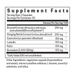 Supplement facts label with various health benefits listed on a white background
