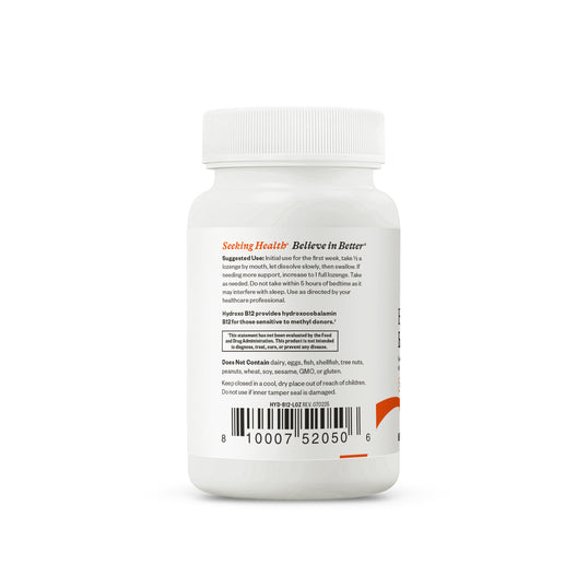 White supplement bottle with label on a white background