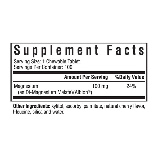 Nutrition Facts of the Magnesum Malate Chewable Vitamins