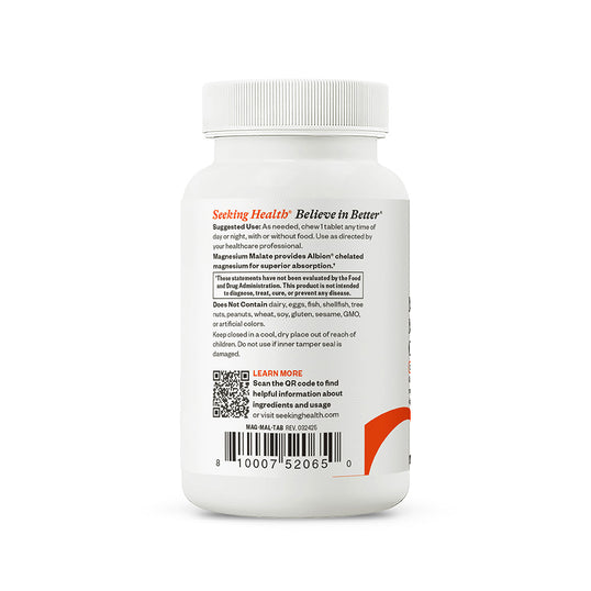 Back label of a supplement container with text and a barcode on a white background