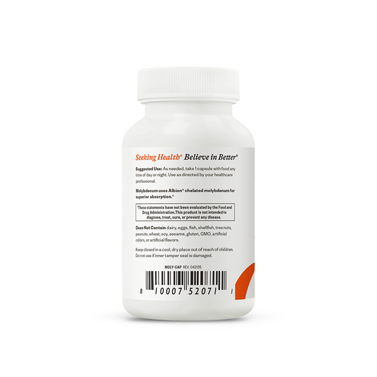 White supplement bottle with label on a white background