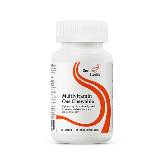 Multivitamin One Chewable supplement bottle with 'Seeking Health' branding on a white background