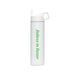 white Water bottle with tag line in green
